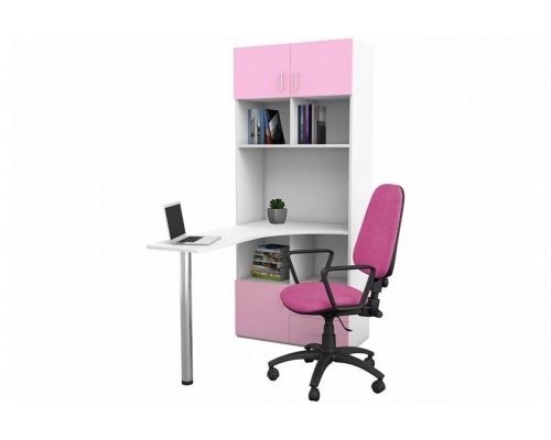 Письменный стол GK ST 100 Белый-Розовый со стеллажом