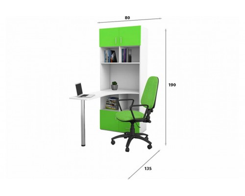 Письменный стол GK ST 100 Белый-Зеленый со стеллажом