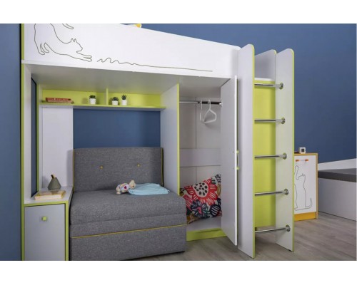 Кровать детская Альфа 11.20 с мягким элементом Лайм зеленый