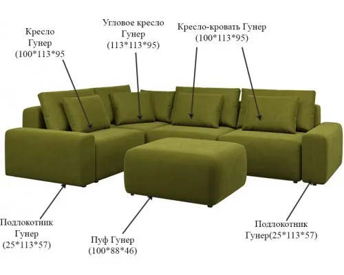 Диван модульный угловой Гунер-1 Plush Green Диван модульный угловой Гунер-1 Plush Green